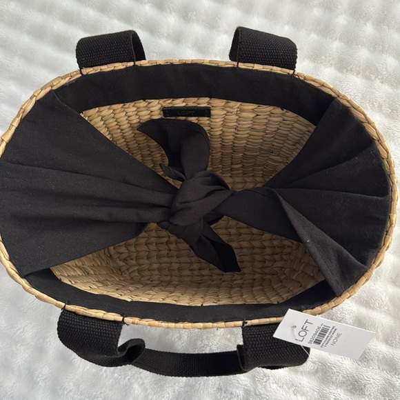 Loft  Brand new with Tags Black and straw Tote Bag with Woven Design - Picture 3 of 5